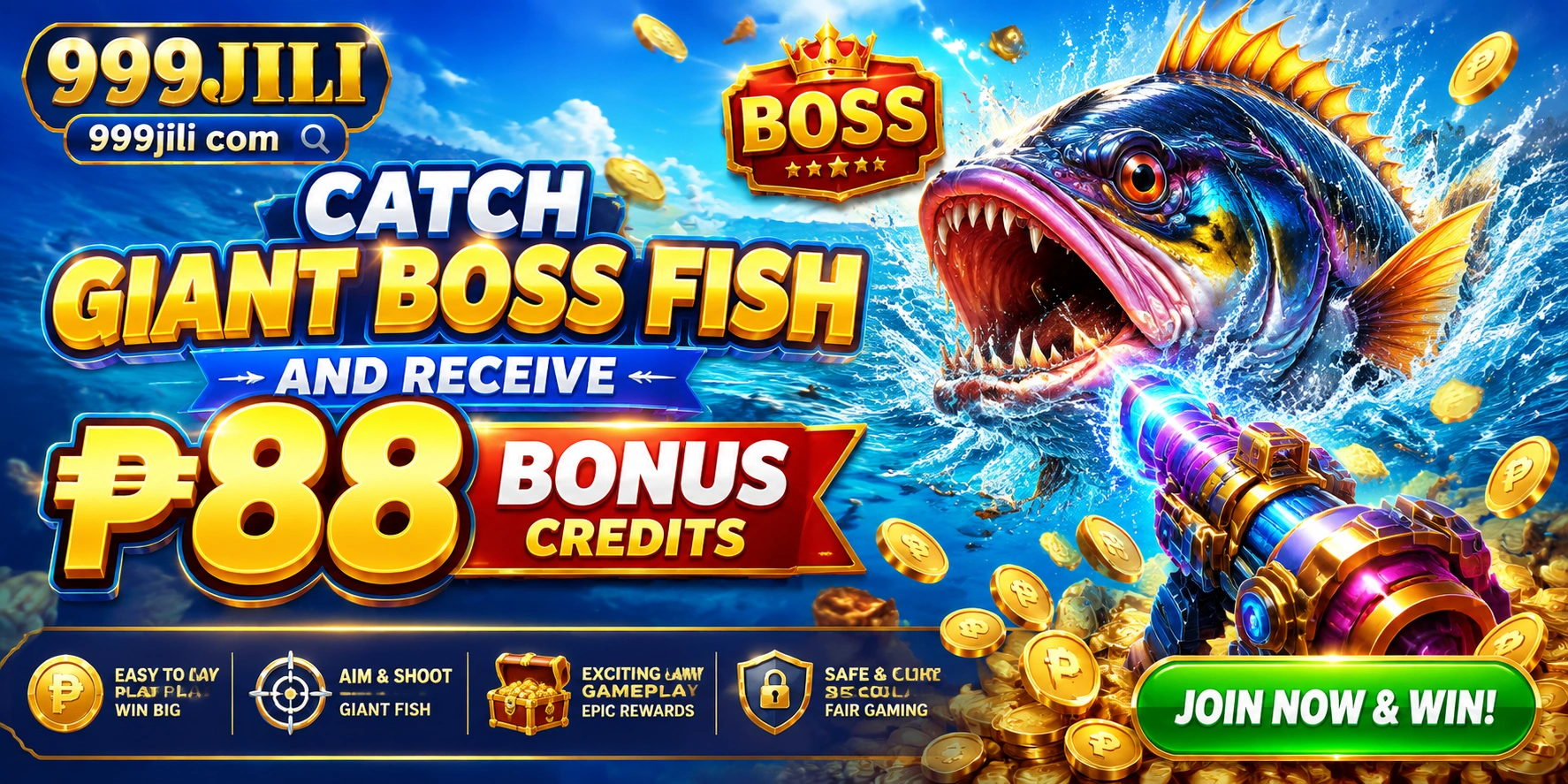 Fishing game action scene with active target lanes
