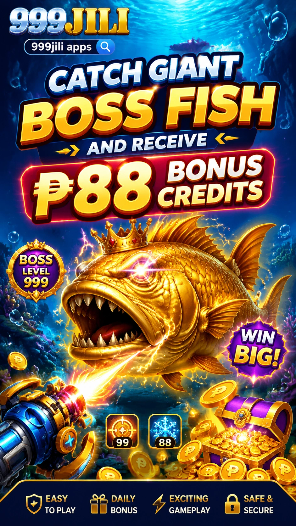 Colorful fishing game screen with moving fish