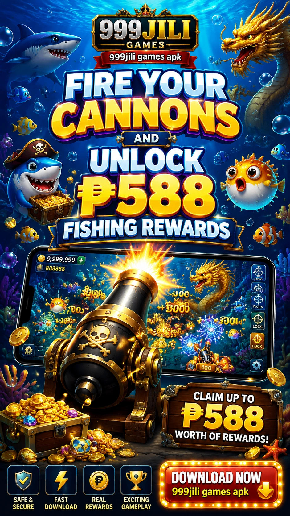 Fishing game action scene with active target lanes