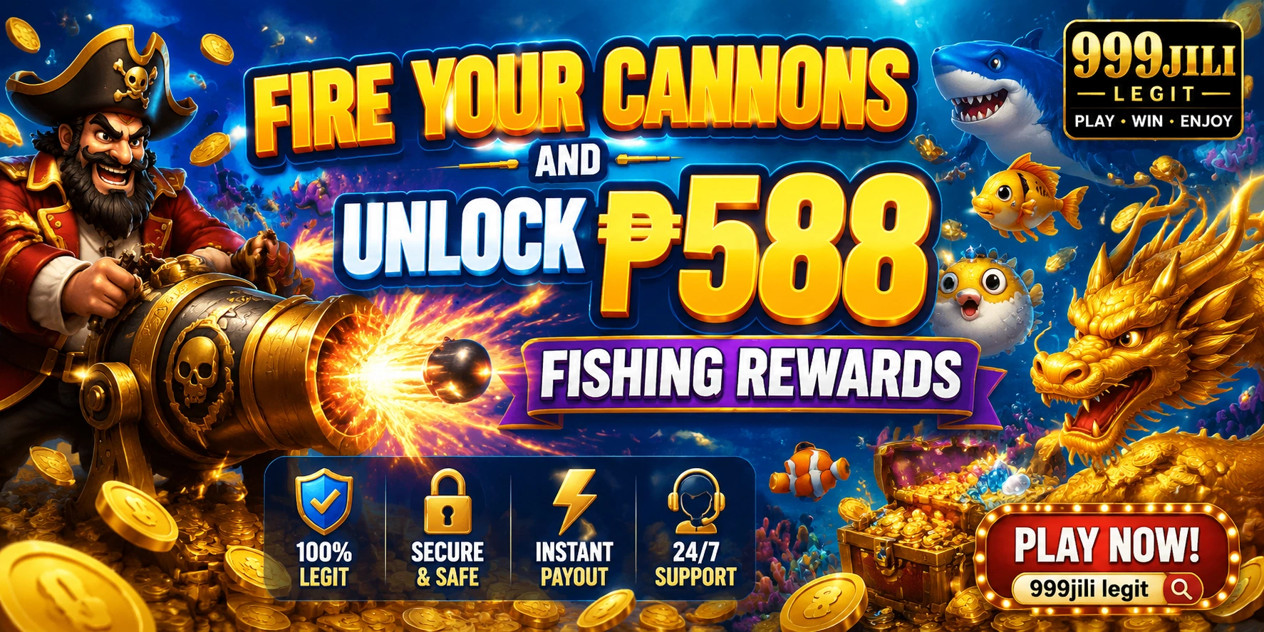 Fishing game action scene with active target lanes