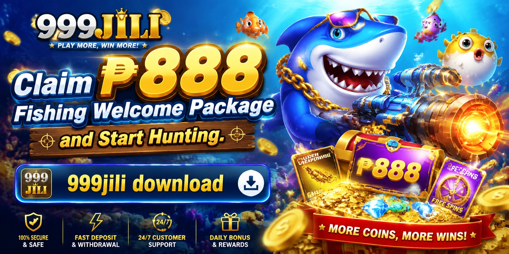 Fishing game action scene with active target lanes