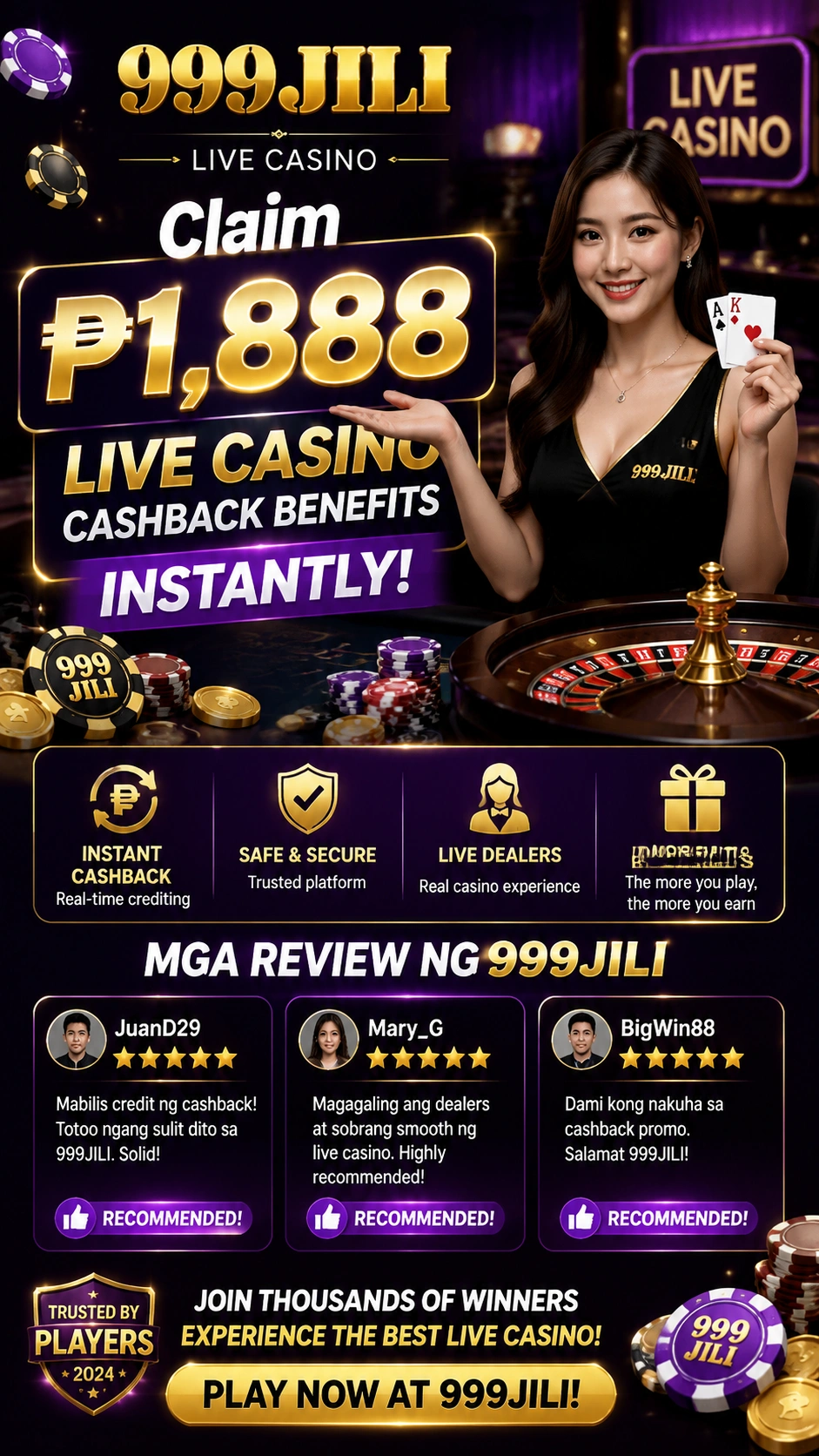 Live casino promo and game lobby card for Filipino players